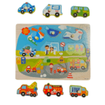 Puzzle Incastru din lemn cu maner, 9 Mijloace de Transport