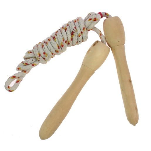 Coarda de sarit cu maner natural din lemn, 200 cm - Alb/Rosu