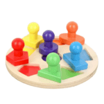 Puzzle Montessori din lemn, 6 forme geometrice tip stampile, 3 ani