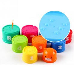 Jucarie turn de stivuire pentru bebelusi cu 9 pahare, litere si alfabet