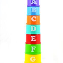 Jucarie turn de stivuire pentru bebelusi cu 9 pahare, litere si alfabet