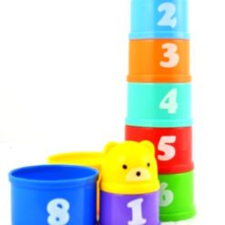 Jucarie turn de stivuire pentru bebelusi cu 9 pahare, litere si alfabet