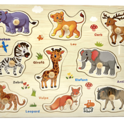 Puzzle Incastru din lemn cu Animale Salbatice in limba romana