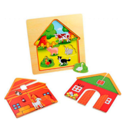 Puzzle suprapus din lemn, 3 straturi - La ferma, Onshine