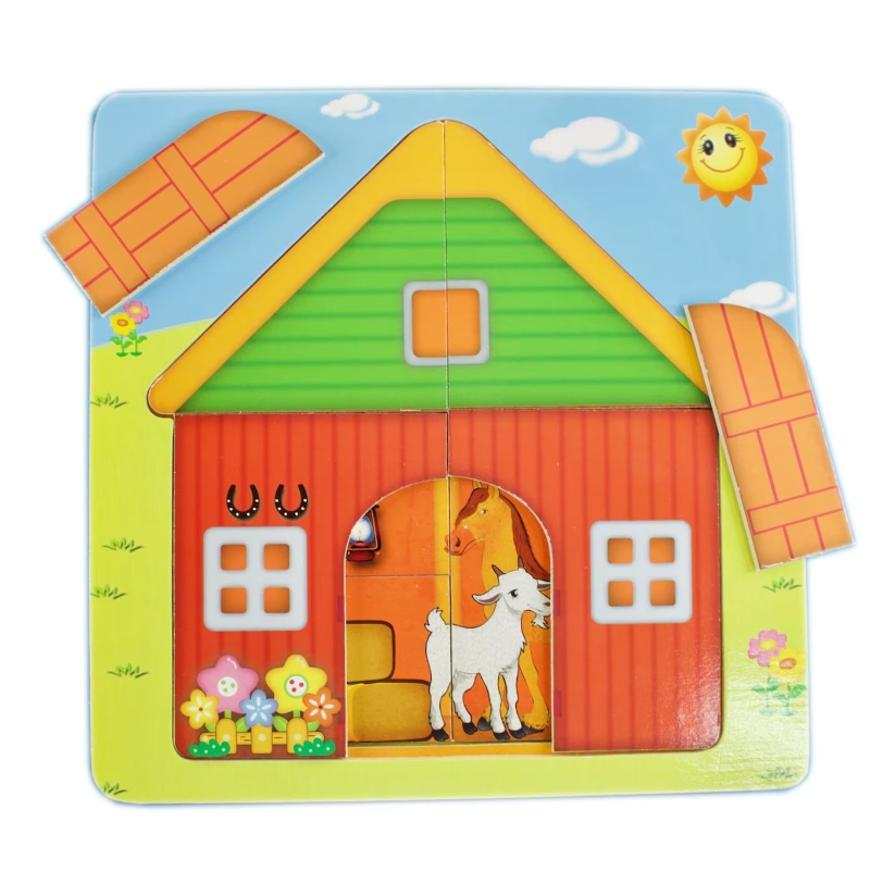 Puzzle suprapus din lemn, 3 straturi - La ferma, Onshine
