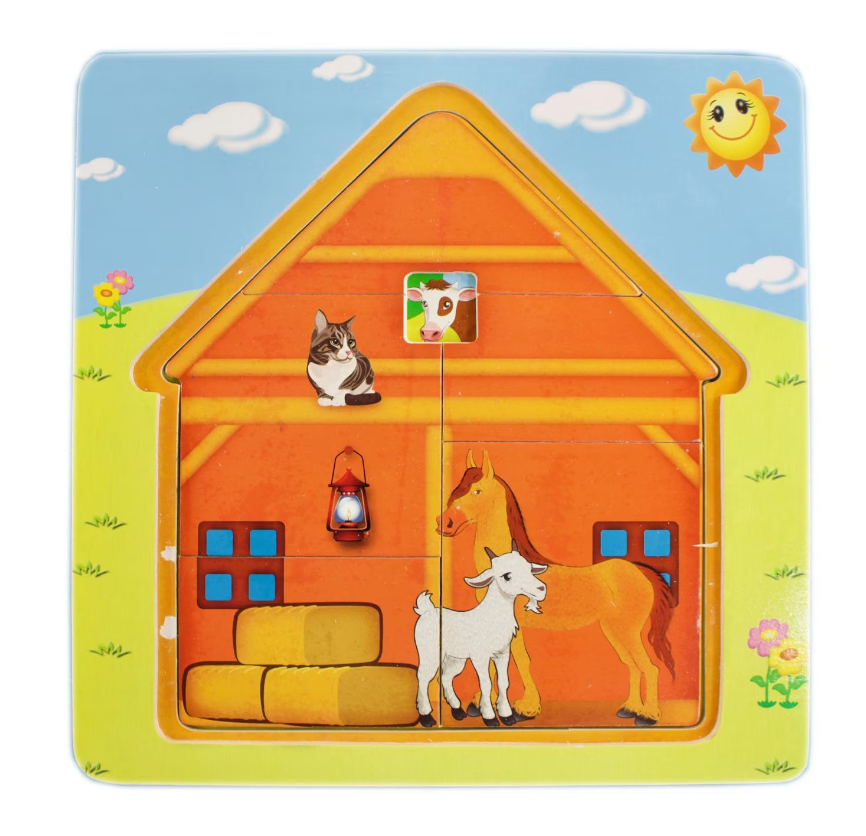 Puzzle suprapus din lemn, 3 straturi - La ferma, Onshine
