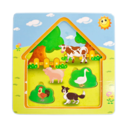 Puzzle suprapus din lemn, 3 straturi - La ferma, Onshine