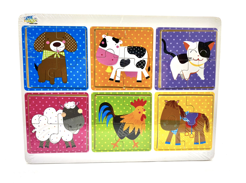 Set 6 puzzle incorporate din 4 piese - Animale domestice