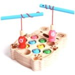 Joc magnetic de pescuit, din lemn, Broscuta, 3 ani