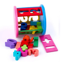 Cilindru din lemn cu sortator cifre si culori, 3 ani