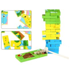 Cuburi Lemn 3 in 1 Jenga, Domino si Puzzle