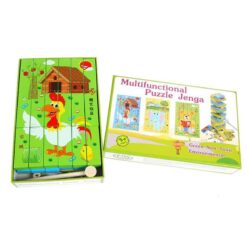 Cuburi Lemn 3 in 1 Jenga, Domino si Puzzle