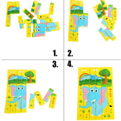 Cuburi Lemn 3 in 1 Jenga, Domino si Puzzle