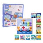 Joc mozaic lemn cu butoni mari 62 piese - Cutie Albastra