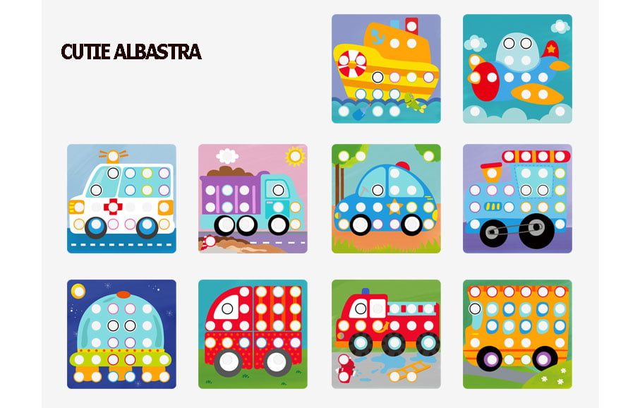 Joc mozaic lemn cu butoni mari 62 piese