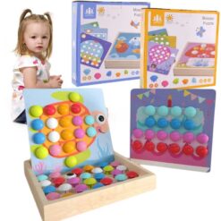 Joc mozaic lemn cu butoni mari 62 piese