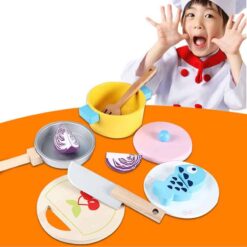 Ustensile bucatarie pentru copii - set din lemn 9 piese 09