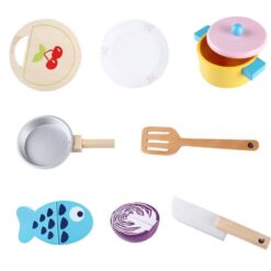 Ustensile bucatarie pentru copii - set din lemn 9 piese 09