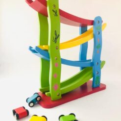 Circuit de curse cu 4 piste si 4 masinute din lemn