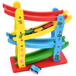 Circuit de curse cu 4 piste si 4 masinute din lemn