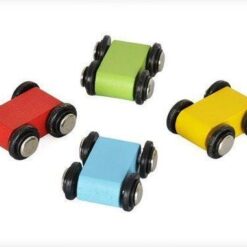 Circuit de curse cu 4 piste si 4 masinute din lemn