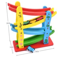 Circuit de curse cu 4 piste si 4 masinute din lemn