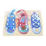 Joc puzzle lemn - Invatam sa ne legam sireturile, 3 ani