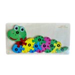 Puzzle 3D din lemn tip plansa, cu 10 piese colorate si numerotate - Serpisor