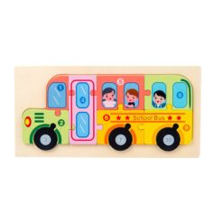 Puzzle 3D din lemn cu 10 piese colorate - Autobuz