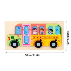 Puzzle 3D din lemn cu 10 piese colorate - Autobuz