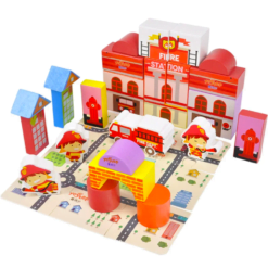 Set 25 cuburi constructie din lemn - Pompieri