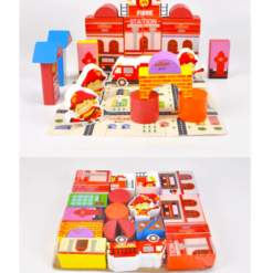 Set 25 cuburi constructie din lemn - Pompieri