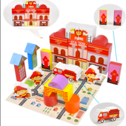 Set 25 cuburi constructie din lemn - Pompieri