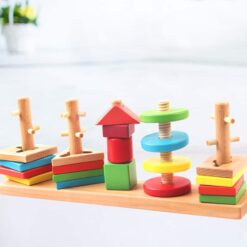 Sortator din lemn forme geometrice cu 5 coloane