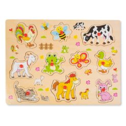 Puzzle Incastru din lemn cu maner, animale si insecte