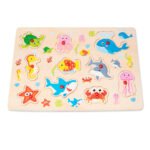 Puzzle Incastru din lemn cu maner si 10 animale marine
