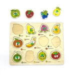 Puzzle din lemn cu butoni - 12 fructe