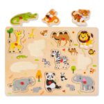Puzzle Incastru din lemn cu maner si 10 animale salbatice