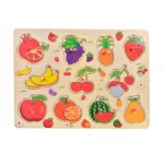 Puzzle incastru din lemn cu butoni - 11 Fructe