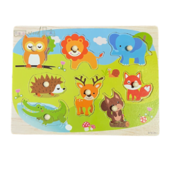 Puzzle incastru din lemn cu butoni - 8 Animale salbatice