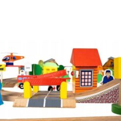 Circuit auto si feroviar din lemn cu 89 de piese