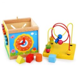 Cub Educativ Montessori din lemn cu 5 in 1 activitati