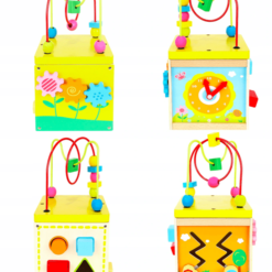 Cub Educativ Montessori din lemn cu 5 in 1 activitati