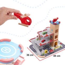 Joc din lemn - Parcare supraetajata cu 3 masinute si elicopter