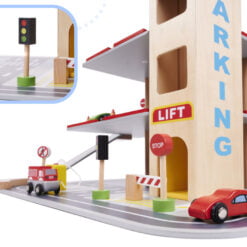 Joc din lemn - Parcare supraetajata cu 3 masinute si elicopter