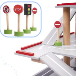 Joc din lemn - Parcare supraetajata cu 3 masinute si elicopter