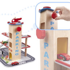 Joc din lemn - Parcare supraetajata cu 3 masinute si elicopter