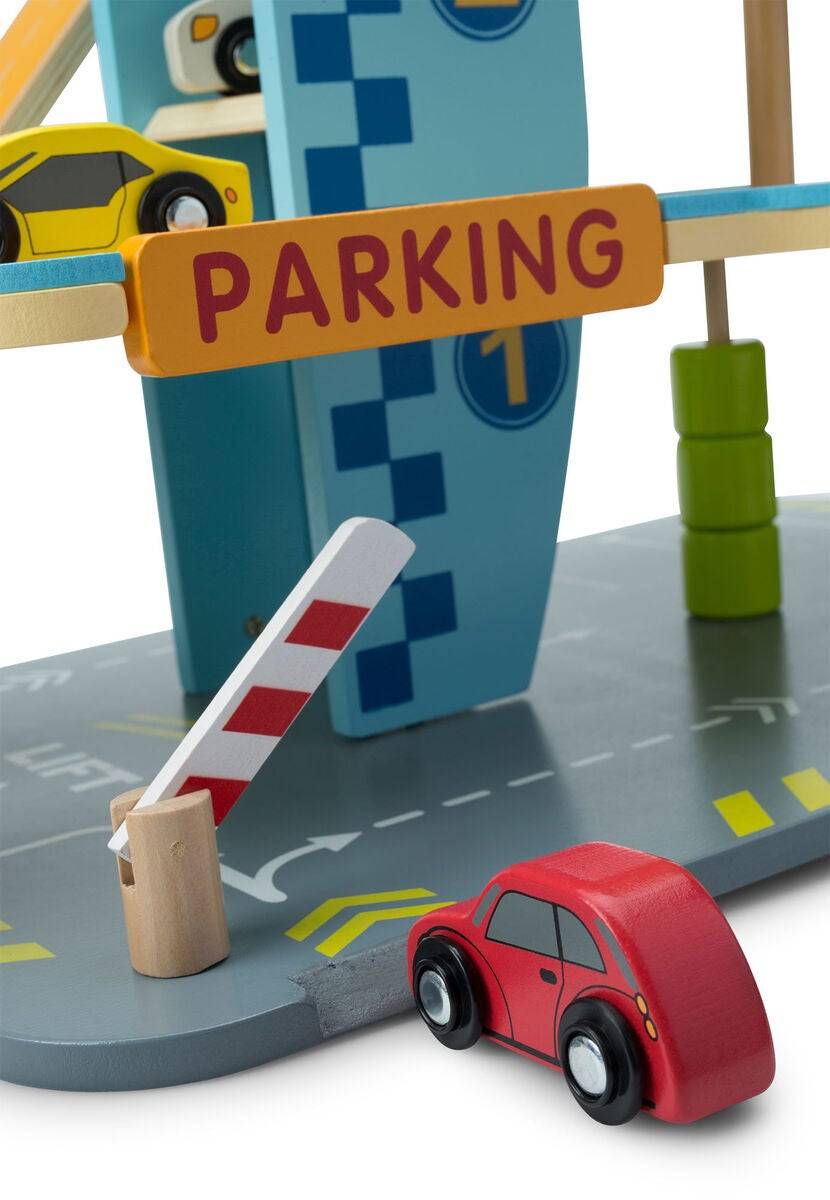 Joc din lemn - Parcare supraetajata cu masinute si elicopter