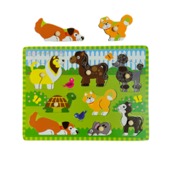 Puzzle incastru din lemn cu butoni - 8 Animale