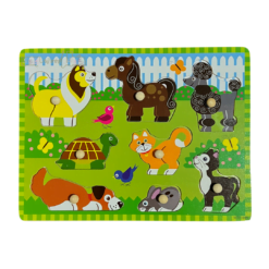 Puzzle incastru din lemn cu butoni - 8 Animale